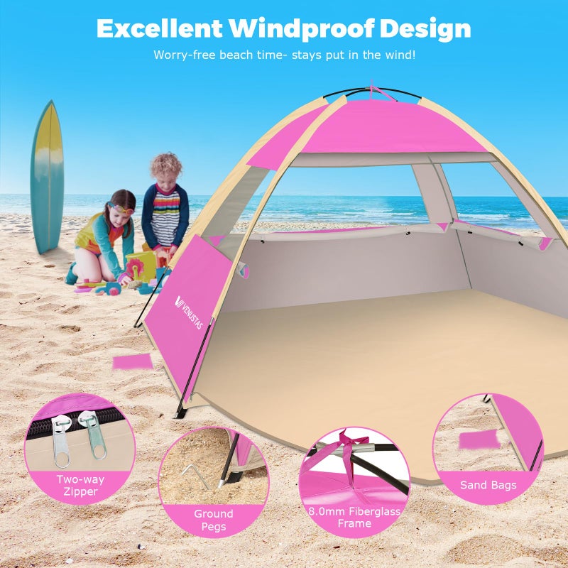 Venustas Beach Tent Sun Shelter for 3/4-5/6-7/8-10 Person, UPF 50+ UV Protection Beach Canopy, Lightweight and Easy Setup Cabana, Portable Shade Tent - Image 5